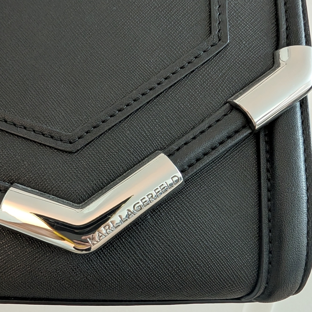 Karl Lagerfeld Black Leather Crossbody Bag with Silver Details